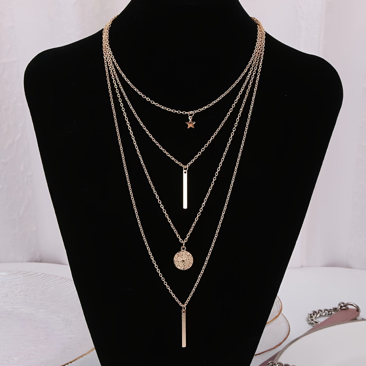 1 Fashionable Layered Star Round Pendant Necklace - Chains for Women - Fine Jewelry, Elegant Accessories, Trendy, Stylish, and Dainty for Everyday Wear - Osila Store