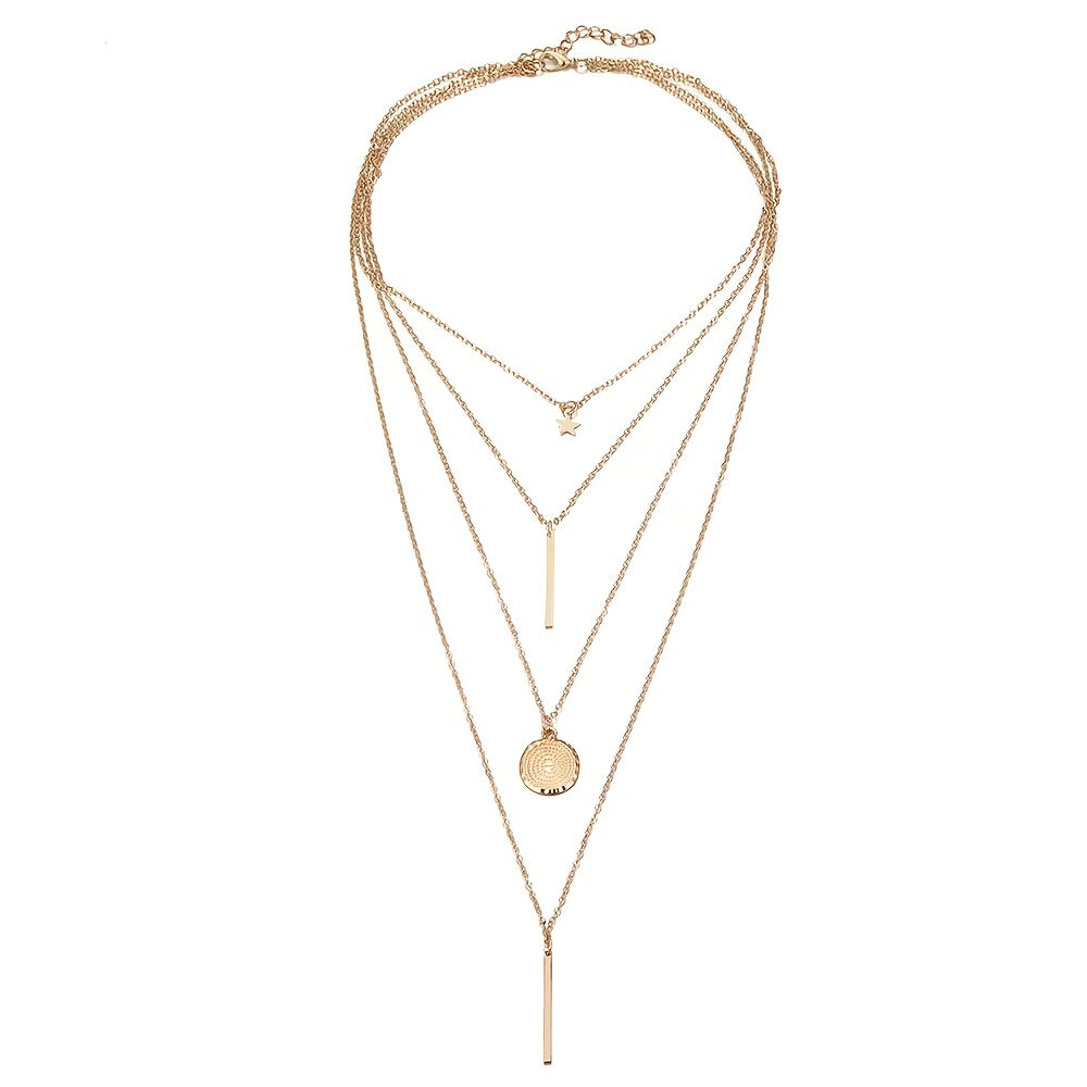 1 Fashionable Layered Star Round Pendant Necklace - Chains for Women - Fine Jewelry, Elegant Accessories, Trendy, Stylish, and Dainty for Everyday Wear - Osila Store