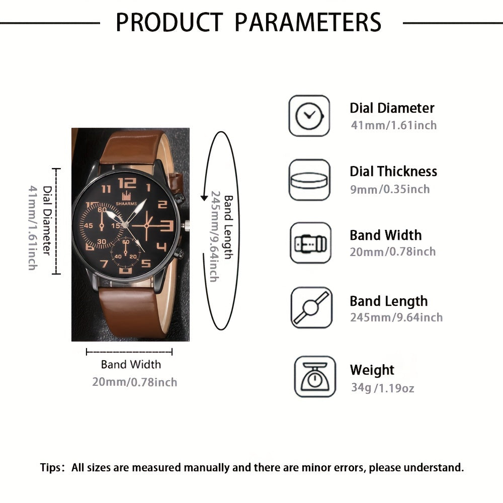 5pcs Men's Fashion Quartz Watch & Bracelet Set - Casual Style, Zinc Alloy Case, Faux Leather Strap