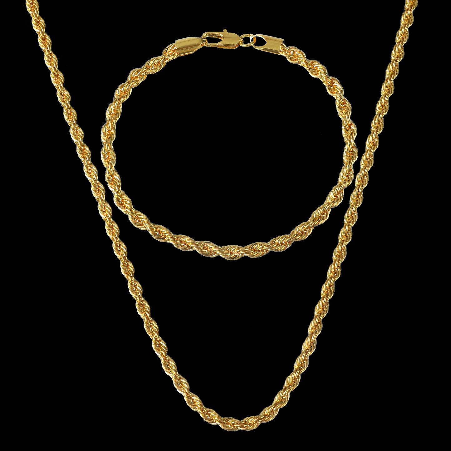 (Necklace + Bracelet) New Luxury Men And Women 18-karat Golden Plated European Classic Twist Necklace Bride Engagement Ornaments - Osila Store