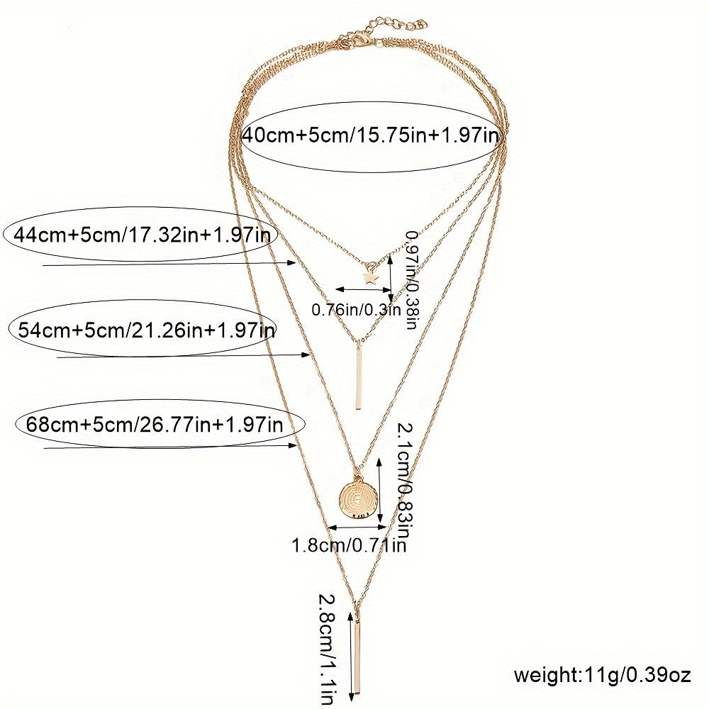 1 Fashionable Layered Star Round Pendant Necklace - Chains for Women - Fine Jewelry, Elegant Accessories, Trendy, Stylish, and Dainty for Everyday Wear - Osila Store