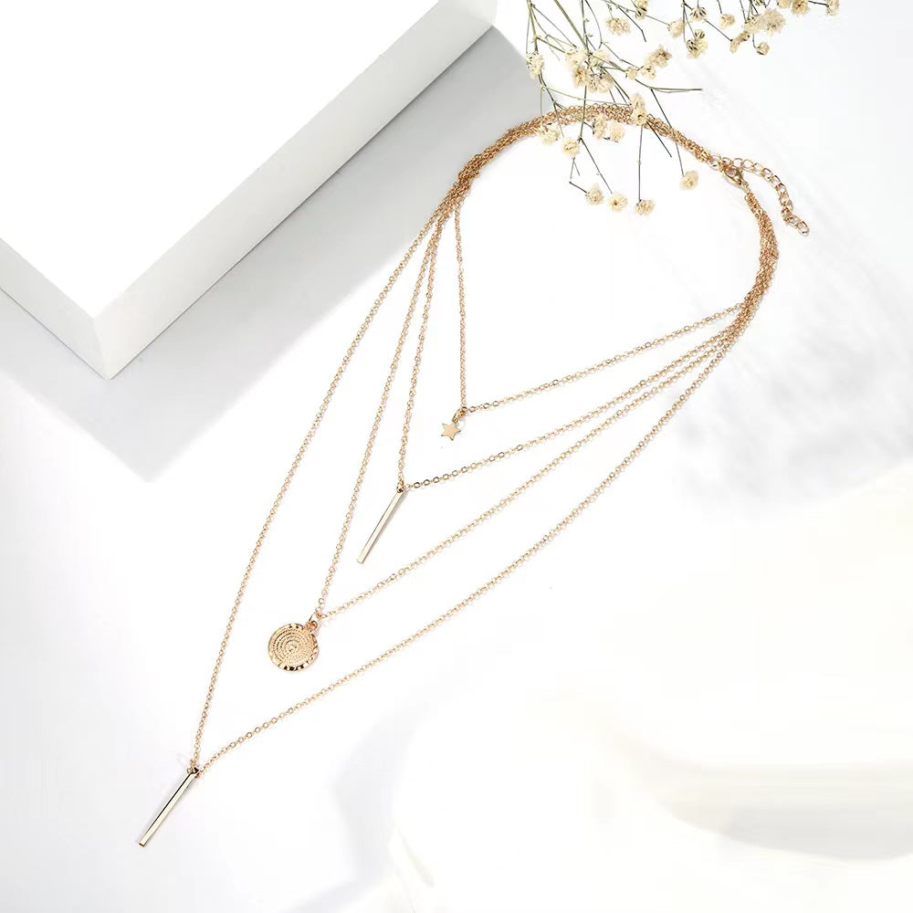 1 Fashionable Layered Star Round Pendant Necklace - Chains for Women - Fine Jewelry, Elegant Accessories, Trendy, Stylish, and Dainty for Everyday Wear - Osila Store
