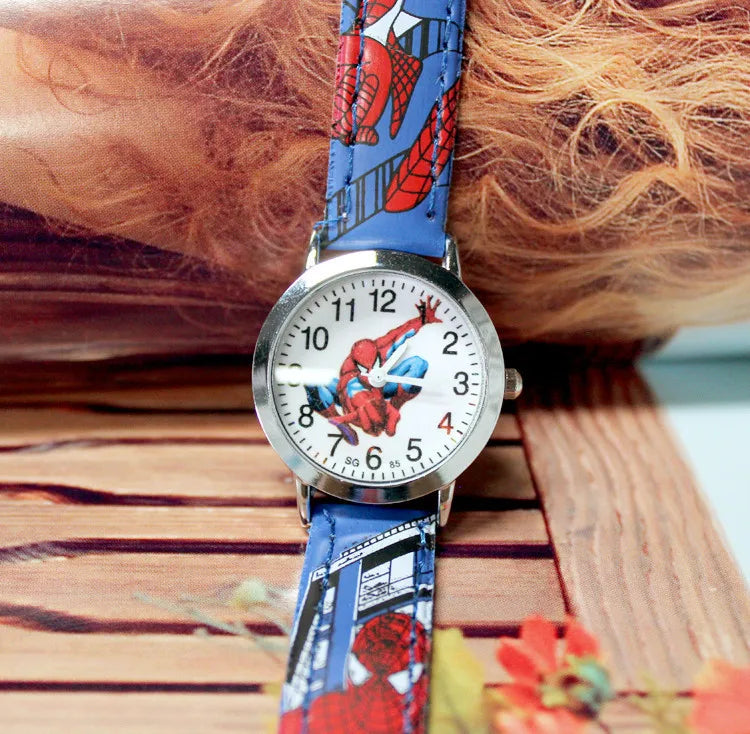 Disney Spiderman Children's Watch Anime Figures Student Quartz Watch Avenger Toys Spiderman Leather Strap Wristwatches Gifts - Osila Store