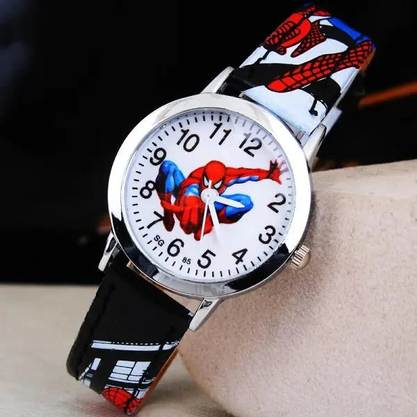 Disney Spiderman Children's Watch Anime Figures Student Quartz Watch Avenger Toys Spiderman Leather Strap Wristwatches Gifts - Osila Store