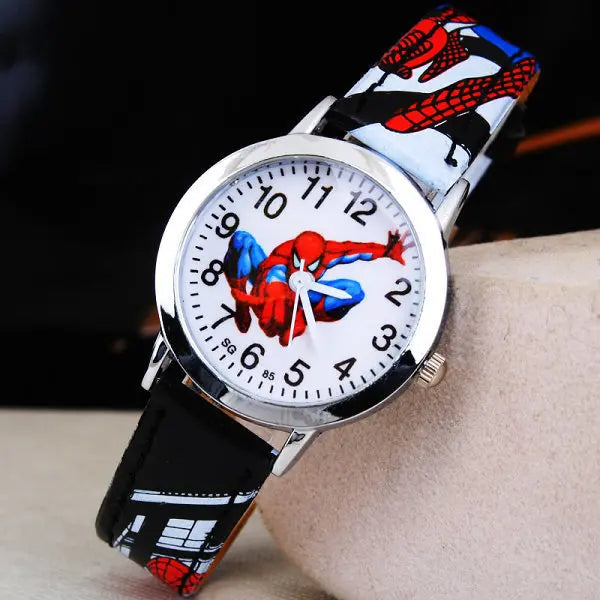 Disney Spiderman Children's Watch Anime Figures Student Quartz Watch Avenger Toys Spiderman Leather Strap Wristwatches Gifts - Osila Store