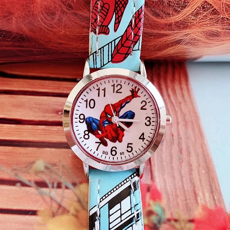 Disney Spiderman Children's Watch Anime Figures Student Quartz Watch Avenger Toys Spiderman Leather Strap Wristwatches Gifts - Osila Store