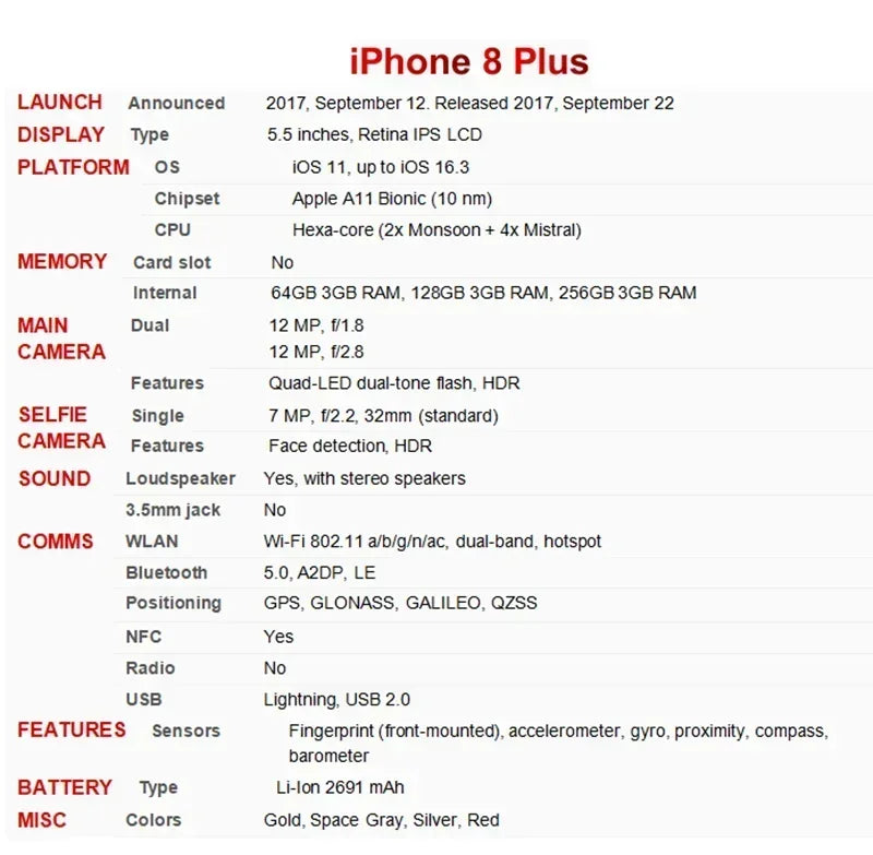 Apple iphone 8 plus 4g ios Smartphone 5.5 inch Screen 256GB ROM 2675 Battery All Colours in Good Condition used phone - Osila Store