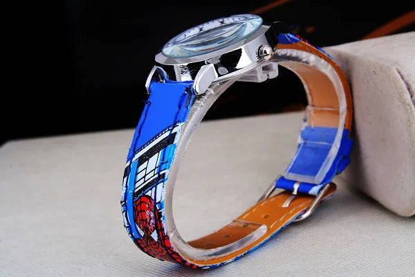 Disney Spiderman Children's Watch Anime Figures Student Quartz Watch Avenger Toys Spiderman Leather Strap Wristwatches Gifts - Osila Store