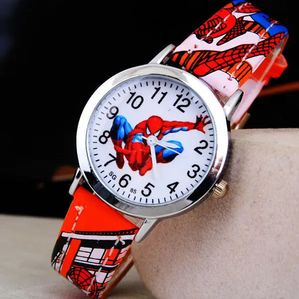 Disney Spiderman Children's Watch Anime Figures Student Quartz Watch Avenger Toys Spiderman Leather Strap Wristwatches Gifts - Osila Store