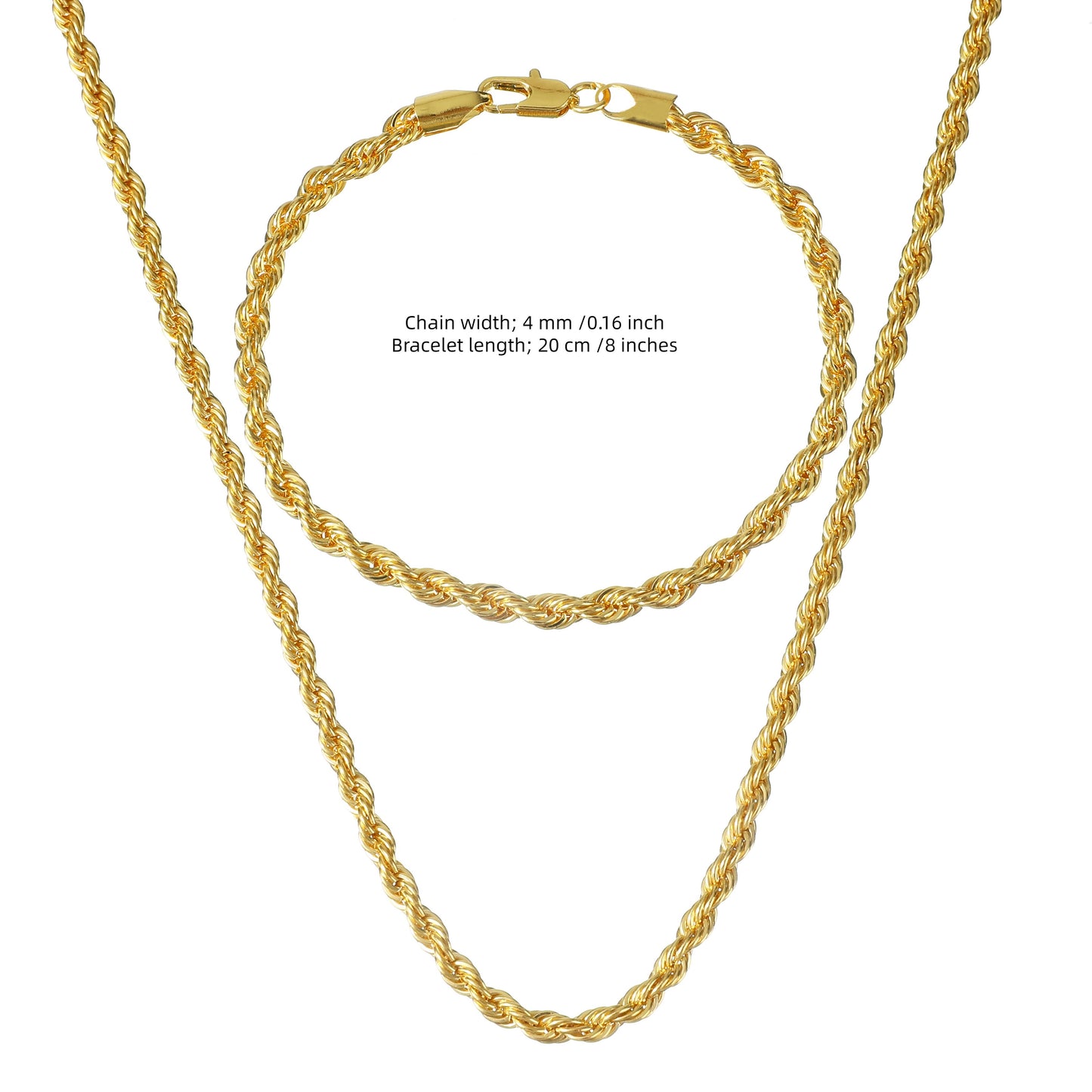 (Necklace + Bracelet) New Luxury Men And Women 18-karat Golden Plated European Classic Twist Necklace Bride Engagement Ornaments - Osila Store
