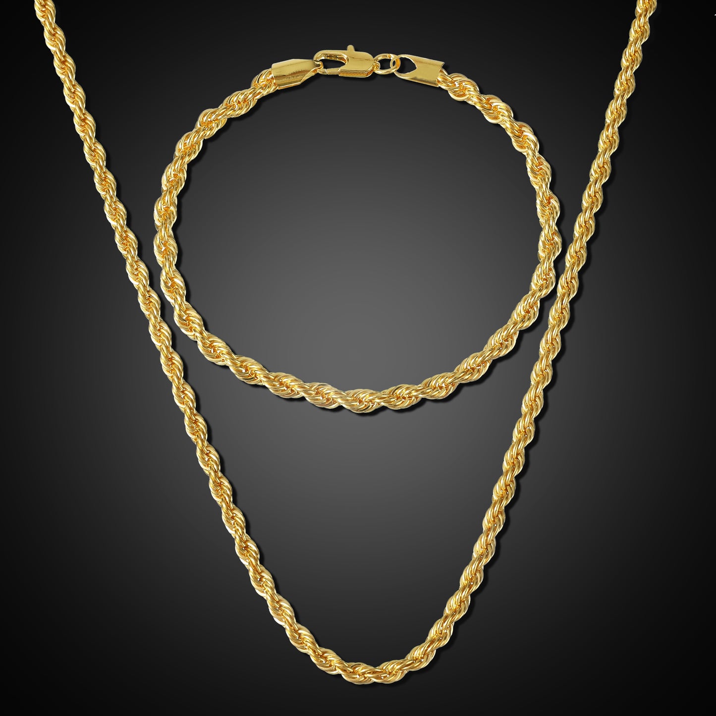 (Necklace + Bracelet) New Luxury Men And Women 18-karat Golden Plated European Classic Twist Necklace Bride Engagement Ornaments - Osila Store